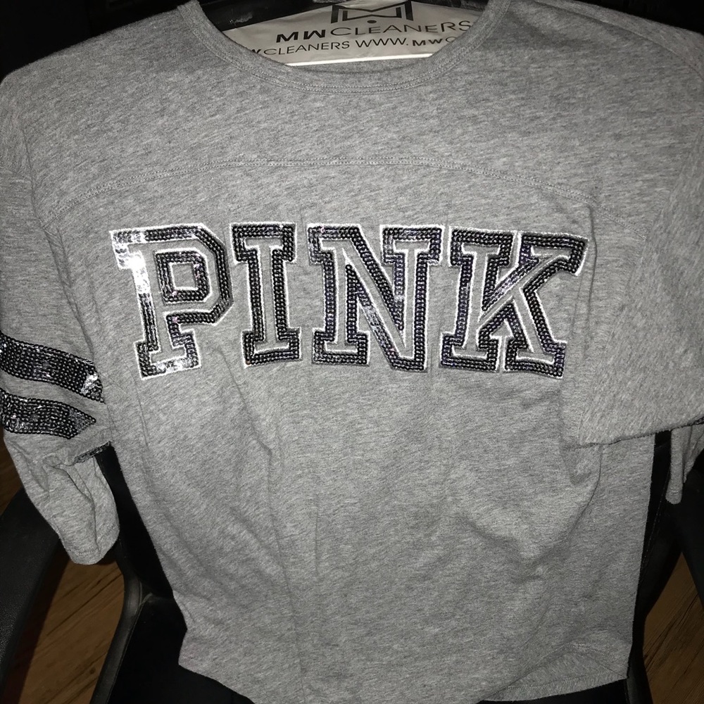 Pink grey silver sequin top